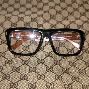 Gucci Black and Brown Square Glasses Unisex